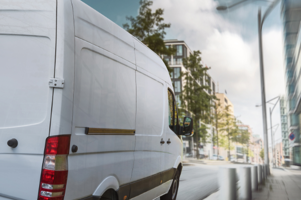 Delivery Van On City Street 600X600